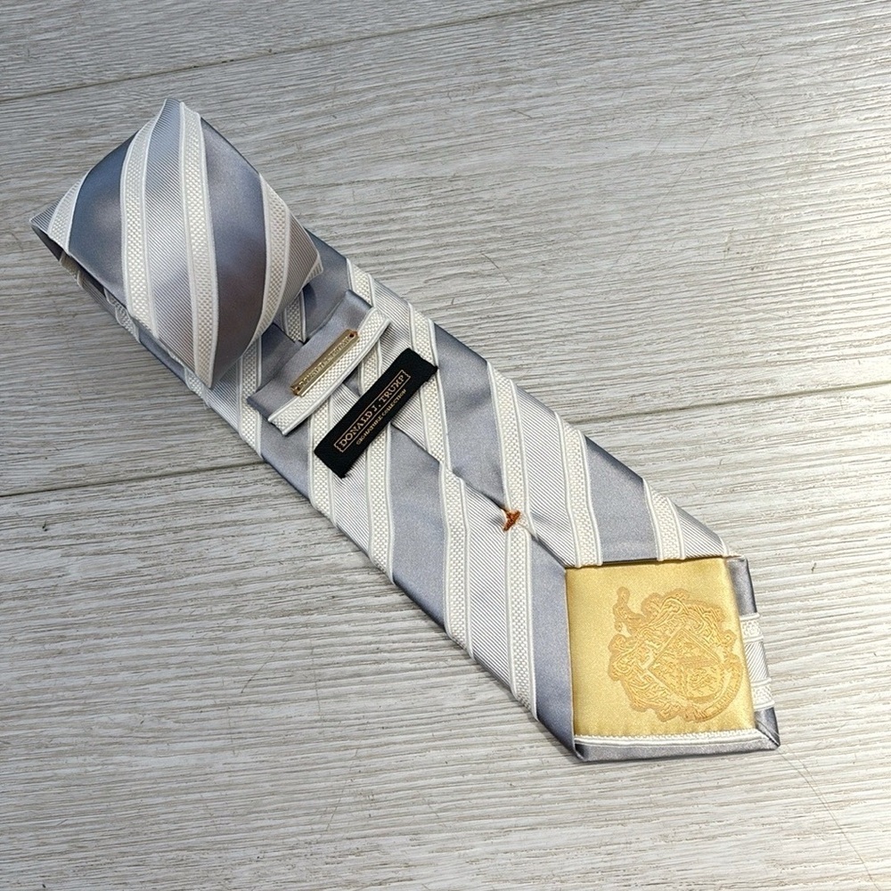 Donald Trump Stripe Silver White Tie 100% Silk